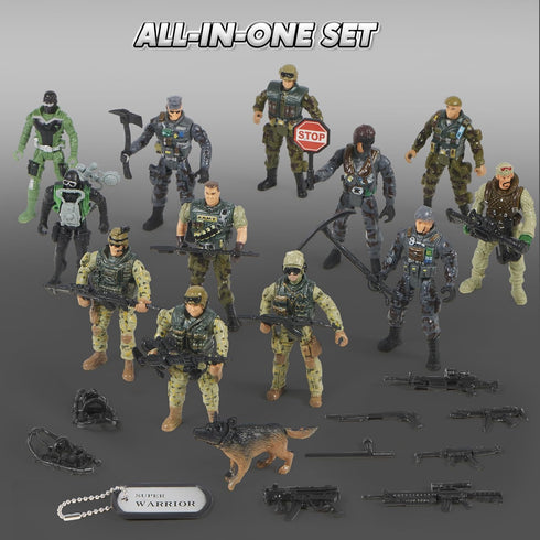 16 Playset 12 Playset, 3 4 5 6 7 8 JOYIN PCs Army Men with Realistic Army Ranger Men Action Figures and Weapon Gear