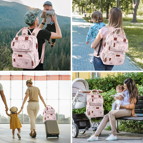 Backpack, Backpack Backpack Diaper Bag Baby Girl Diaper Bag for Mom, Large Pink Floral Diaper Bag for Girls, Waterproof