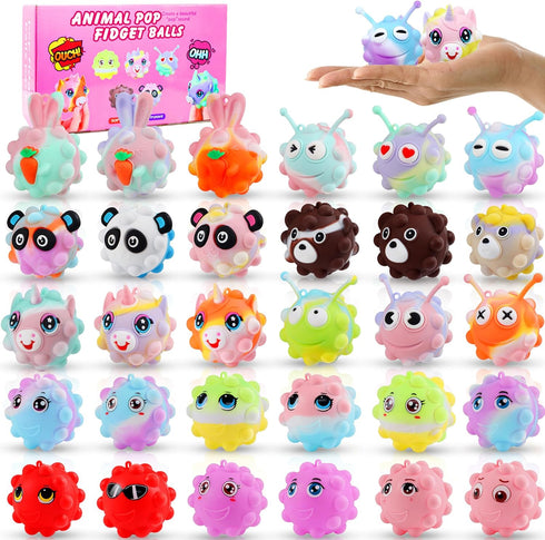 30 Pack Animal Pop Balls Party Favors for Kids,3D Pop Balls Fidget