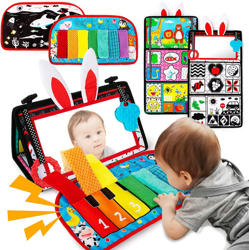 Tummy Time/Baby Mirror Toys, Black and White High Contrast Tabletop Mount Toys for Newborn Brain Development