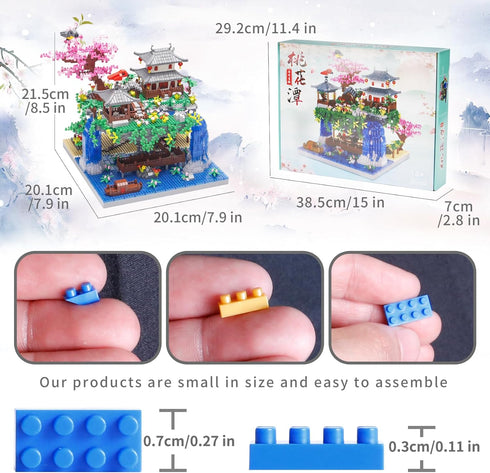 3600PCS Micro Mini Blocks Peach Blossom Pond Bonsai Tree Kit - Traditional Architecture Building Blocks Gift for 14+