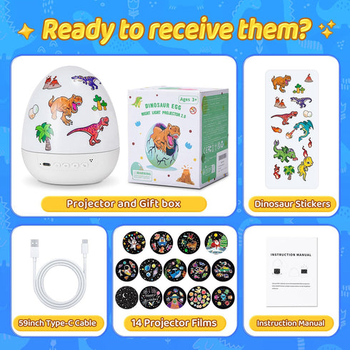 15 Sounds+12HD Films+360Rotating Dinosaur Egg Light for Nursery Sound Machine | Sleeping | Dnio Gifts for Kids Primal