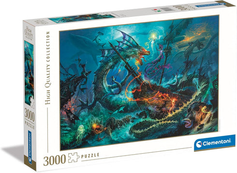 Clementoni Collection-The Underwater Battle-3000 Pieces-Puzzle, Author Illustration, Paolo Barbieri, Horizontal, Fun for