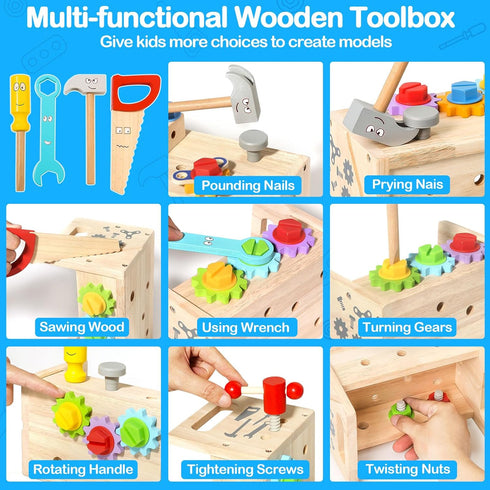 Wooden Kids Tool Set Toy for 2-5 Years Old, 36 Pcs STEM Montessori Toy for Pretend Play, Learning Educational