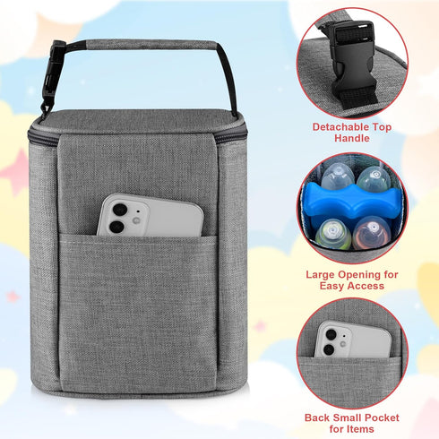 Accmor Pack, 4 8oz Breastmilk Cooler Bag with Ice Baby Bottle Cooler Bags, Insulated Tote Bags On The Go, Fits Large