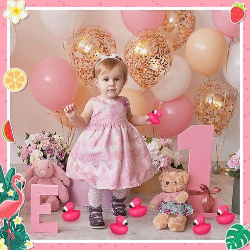Honoson Flamingo Rubber Duckies, 50 Pcs - Pink Floating Bath Toys for Baby Shower Party Favors & Classroom Prizes