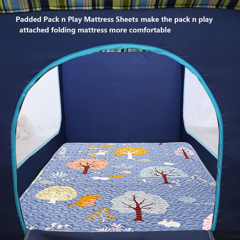 Pack Pack 38x26 Padded n Play Sheets Breathable Thick and Play Mattress Protector, Quilted Playard Sheet Fitted