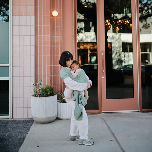 8-35 lbs mushie Baby Wrap Carrier | Organic Cotton and Elastane | Infant Sling for Newborn and Babies (Roman Green)