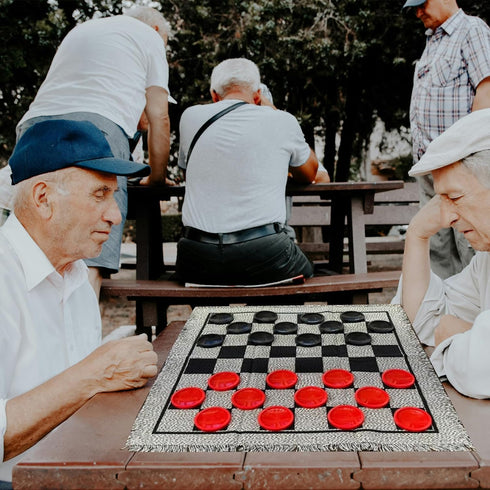 3 in 1 Giant Checkers Set and Tic Tac Toe Game with Reversible Rug, Indoor and Outdoor Family Board Game
