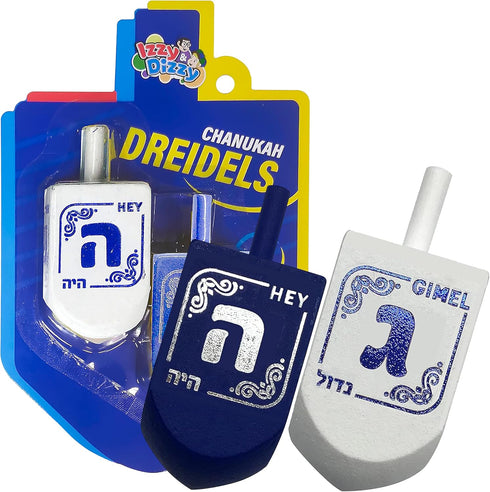 Izzy 'n' Dizzy Extra Large Blue and White Wooden Dreidels - Hanukkah Dreidel 2 Pack