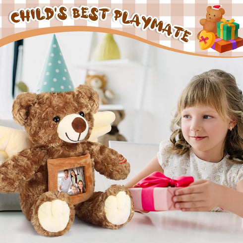 Leyndo Angel Remembrance Bear Plush Stuffed Animal with Recorder, 12 Inch Voice Recording Doll and Picture Frame