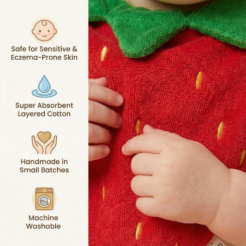 Strawberry Shaped Drool Bib Premium Handmade Baby Bib for Infants & Toddlers | Soft, Absorbent, Gentle Cotton | Unique
