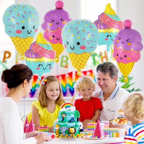 YOTHORN 6 Summer Summer 2) Pcs Ice Cream Balloons, Giant Ice Cream Cone Foil Balloon for Party, Party Decorations