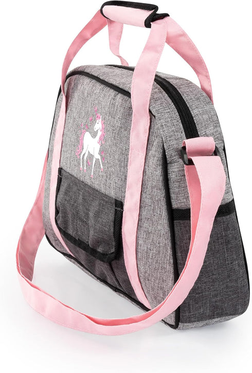 Bayer Design: Nursery Set - Doll Bag Set - Grey, Pink, Unicorn - Accessory Set w/Changing Mat & Diaper, Adjustable Shoulder Strap, Kids Ages 18+ Mo