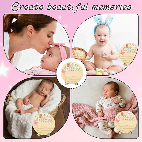 Penitue 15cm/5.9in 2) Hello World Newborn Sign, Wooden Baby Birth Name Announcement Sign with Bracket & Pen Newborn