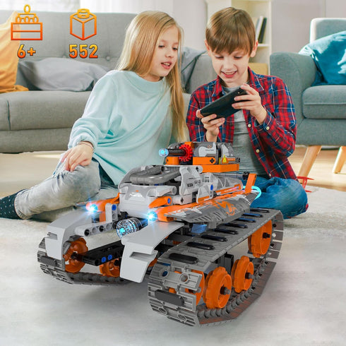 QHECTTY 5in1 6-14, 552 Sets STEM Building Toys for Kids Remote & APP Controlled Mech Robots/Heavy Tanks/Tracked Racer