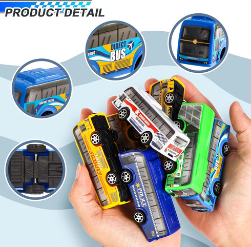 HSMQ 16 Set, Pcs Pull Back City Bus Vehicles Toys Mini Pull Back Cars for Kids Toddlers, Friction Powered Racing