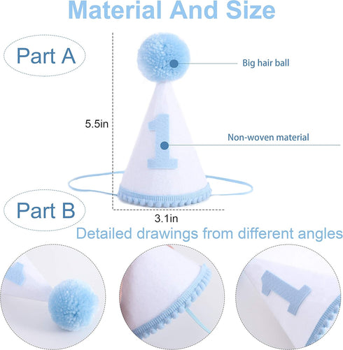 1st WAOUH Boys Birthday Hat and Highchair Banner - Blue and WHite Party Decoration (BAI LAN TAO CAN)