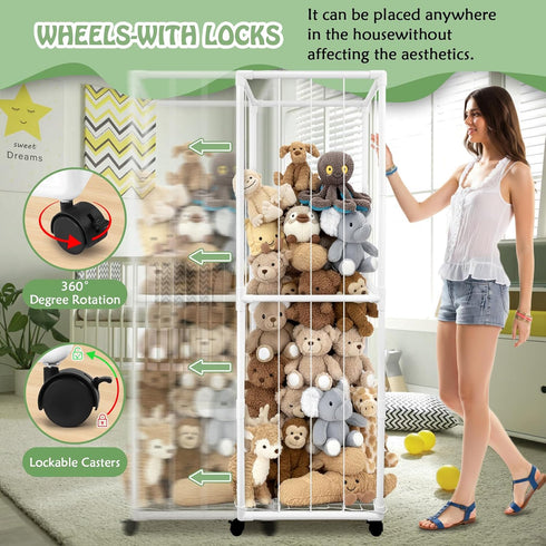 BETBEM 65" Stuffed Animal Storage Zoo with Wheels, Tall Large Stuff Animals Plushies Holder Toy Organizer Kids Plush