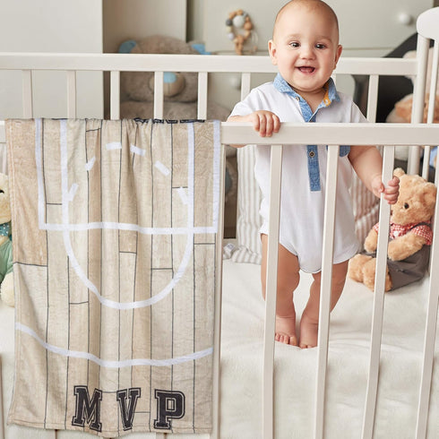 47"x40" SUKOON Monthly Milestone Blanket for Baby Boy/Girl | Basketball Theme | Includes Frame and Bib | Large | |