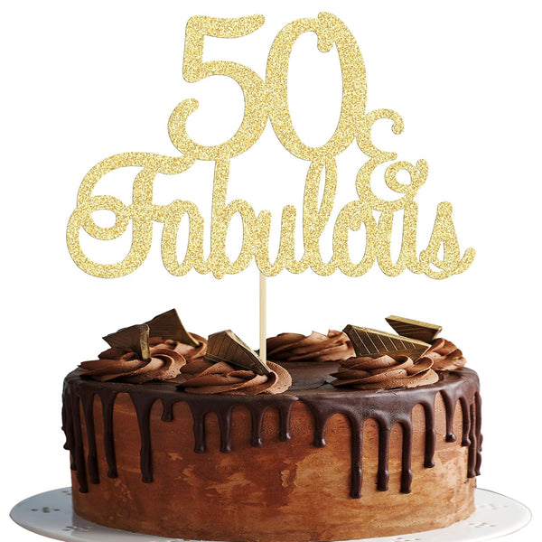 Gyufise 1Pcs 50 & Fabulous Cake Toppers - 50th Birthday Anniversary Party Decorations Supplies