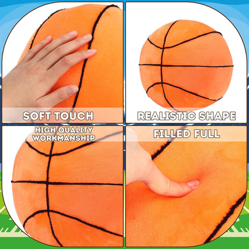 Sratte 4 Pcs Stuffed Sports Pillows Toy Set, Soft Plush Basketball Soccer Football Baseball Pillows for Bedroom Decor