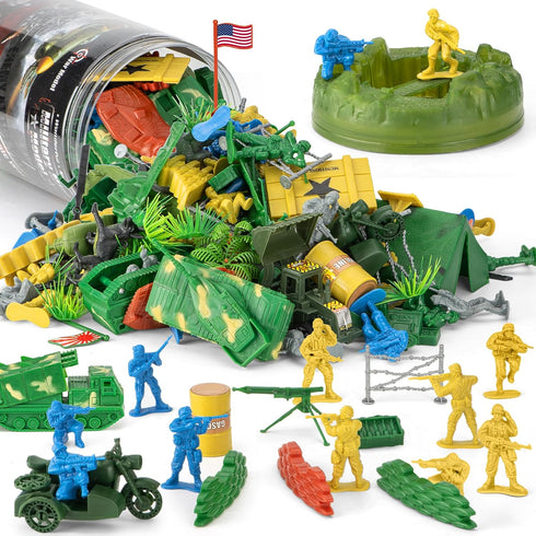 100 Pcs Army Men Toys for Boys with Map in Bucket, World War II Military Toy Soldier Action Figures Playset