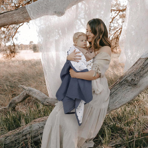 30"x40"(Blue) lulumoon Baby Blanket for Newborns: Muslin Swaddle for Receiving Neutral - Crib Quilt for Travel Boy