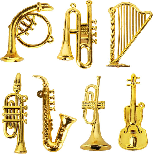 Set 7pcs Mini Musical Instruments Miniature Musical Instruments Gold Christmas Tree Ornaments Mini Instruments