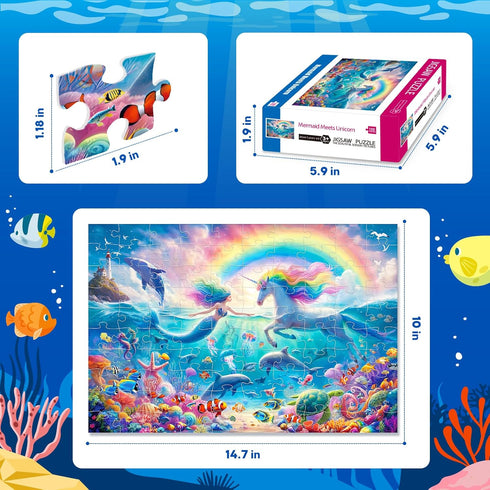 100 Piece Puzzles for Kids Ages 6-10 - Mermaid Unicorn Puzzle for Girls and Boys