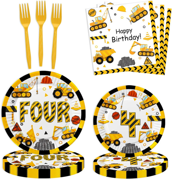 Letromp 80 Pcs Construction 4th Birthday Decorations Construction Four Years Old Disposable
