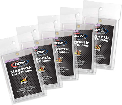 BCW Magnetic Card Holder - 5 Pack, 180 PT Thickness Protective Display Case with Secure Gold Magnet Closure