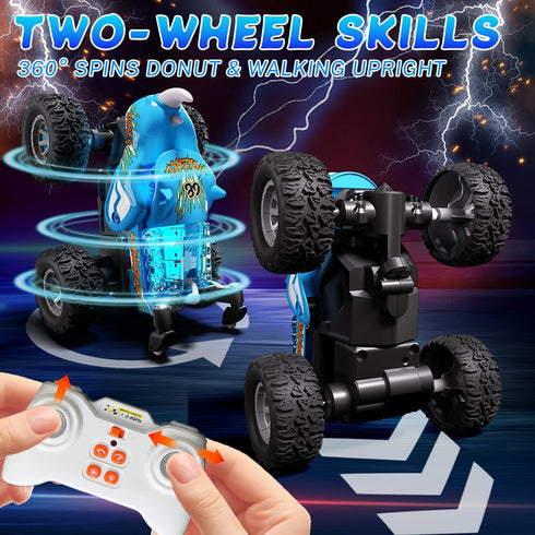 1:64 2.4GHz 4-7, 360 6-8 Gohero Monster Trucks Toys, Mini Remote Control Car for Boys Spin & Walk Upright Little Blue