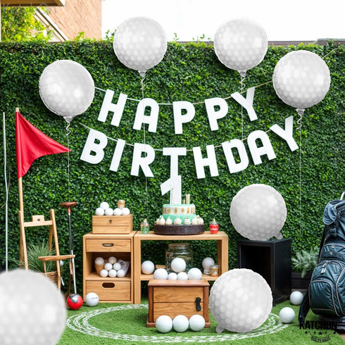 Katchon White Foil Golf Balloons, 18 Inch for Hole In One Birthday Decorations and Golf Party Supplies