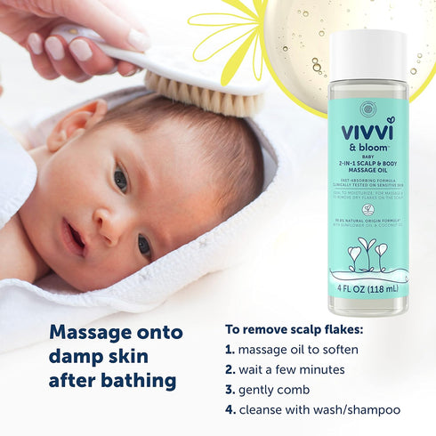 2-in-1 4 Oz VIVVI & BLOOM Gentle Baby Scalp & Body Massage Oil, Fast Absorbing Formula Ideal to Moisturize, for Massage