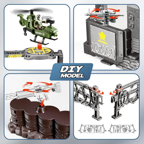 JASSKKBO 87-in-1 Sets 4-7 8-12 Army Men Toys for Boys , Military Base/Truck/Helicopter/Kayak Boat/Motorcycle/Army Men