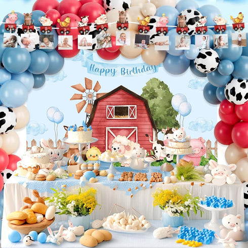 Party Inspo 1st 1st 160 Farm Party Decorations Boy, Birthday Decorations Boy, Blue Barn Animal First Birthday