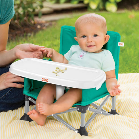 6 3 Bright Starts Pop 'N Sit Portable Booster, Indoor/Outdoor Use, Floor Seat with Feeding Tray, Teal, Mos - Yrs