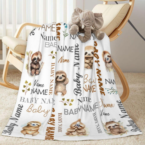 Novusopt Personalized Sloth Baby Blanket - Custom Name Receiving Blanket for Boys, Newborn