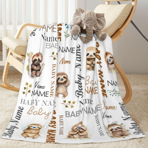 Novusopt Personalized Sloth Baby Blanket - Custom Name Receiving Blanket for Boys, Newborn