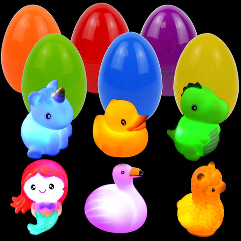 JOYIN 6 Pcs Pre-Filled Easter Eggs with Light-up Floating Bath Toys for