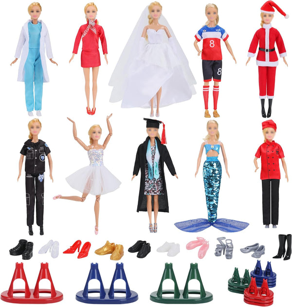 51 Pcs Doll Career Clothes & Accessories, 10 Sets of Role-Playing Clothing & 10 Pairs of Shoes for 11.5 Inch Dolls