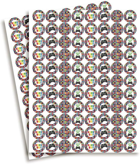 Game On! Video Gamer Birthday Party Kiss Sticker Labels, 300 Circle Stickers by AmandaCreation