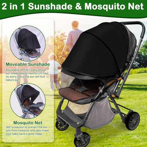 Wanateber 2-in-1 Baby Mosquito Net for Stroller Sun Shade, Stroller Cover for Sun Protection with Two-Way Zipper