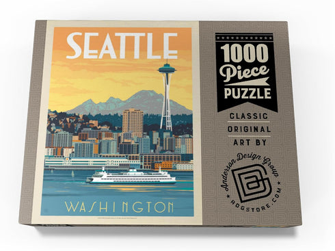 MyPuzzle Seattle, WA: Ferry Vintage Poster - Premium 1000 Piece Jigsaw Puzzle for Adults