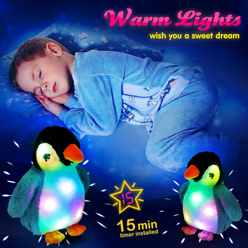 BSTAOFY Light up Penguin Stuffed Animal, Glow Perky Adorable LED Plush Toy Nightlight Gift for Kids, 11''
