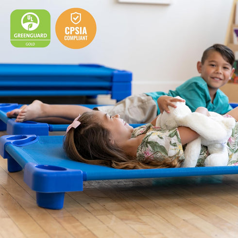 ECR4Kids 4-Pack Stackable Kiddie Cot Corner, Replacement Parts, Daycare Essentials, Blue