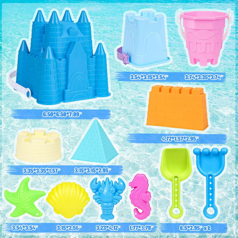 1-3 4 5 6 7 8 9 10 12, Summer FUSPWEAO Beach Toys Sand Toys for Kids, Sand Castle Toys with Castle Bucket, Sand Molds