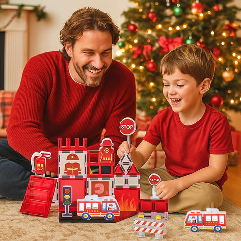 3-5 3-5, Magnetic Tiles, Firetruck Toys Years Old, Fire Trucks for Toddlers Magnetic Building Blocks for Kids, STEM