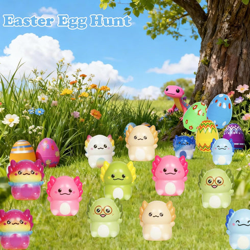 24 Pack Squishy Toys Prefilled in Easter Eggs for Kids - Axolotl Stress Relief Fidget Toys, Easter Basket Stuffers